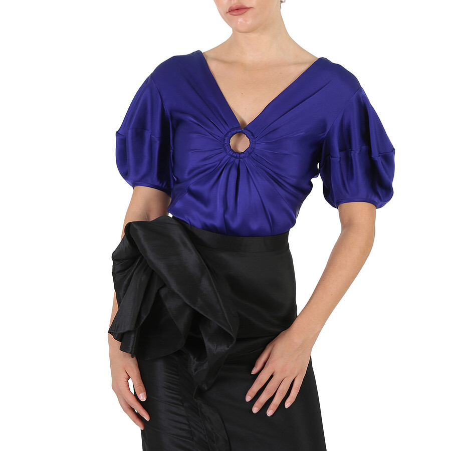 Shop Stella Mccartney Sapphire Blue Puff-sleeve Ruched Blouse