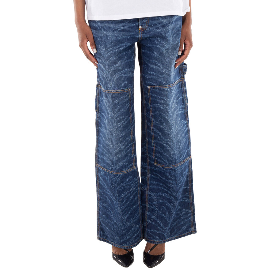 Stella McCartney Tiger-Print Wide-Leg Cotton Jeans, Size 26