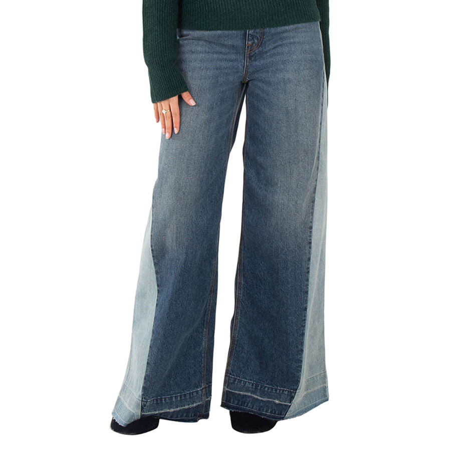 Wide-Leg Two-Tone Panelled Jeans