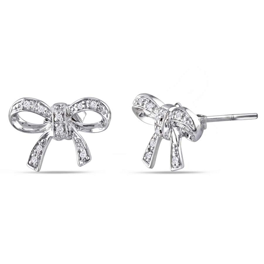 Diamond Bow Stud Earrings In Sterling Silver