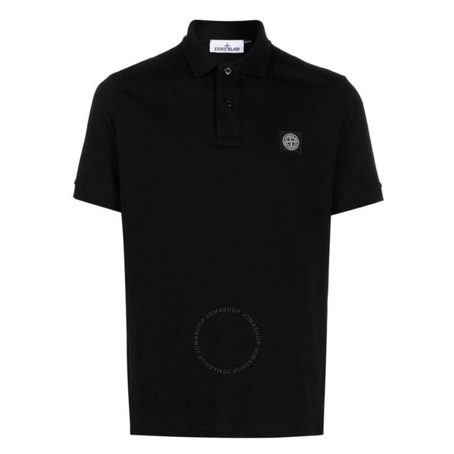 Stone Island Black Piquet Polo Shirt In Black