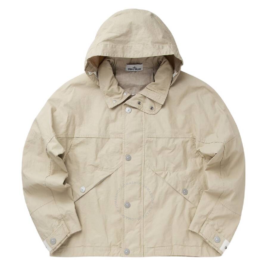 Stone Island Raw Plated Linen Hooded Jacket In Beige