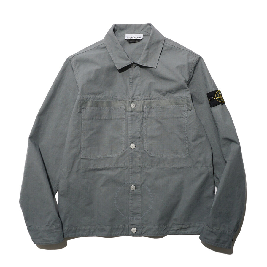 Stone Island Men's Ripstop Overshirt With Patch In Grey/green