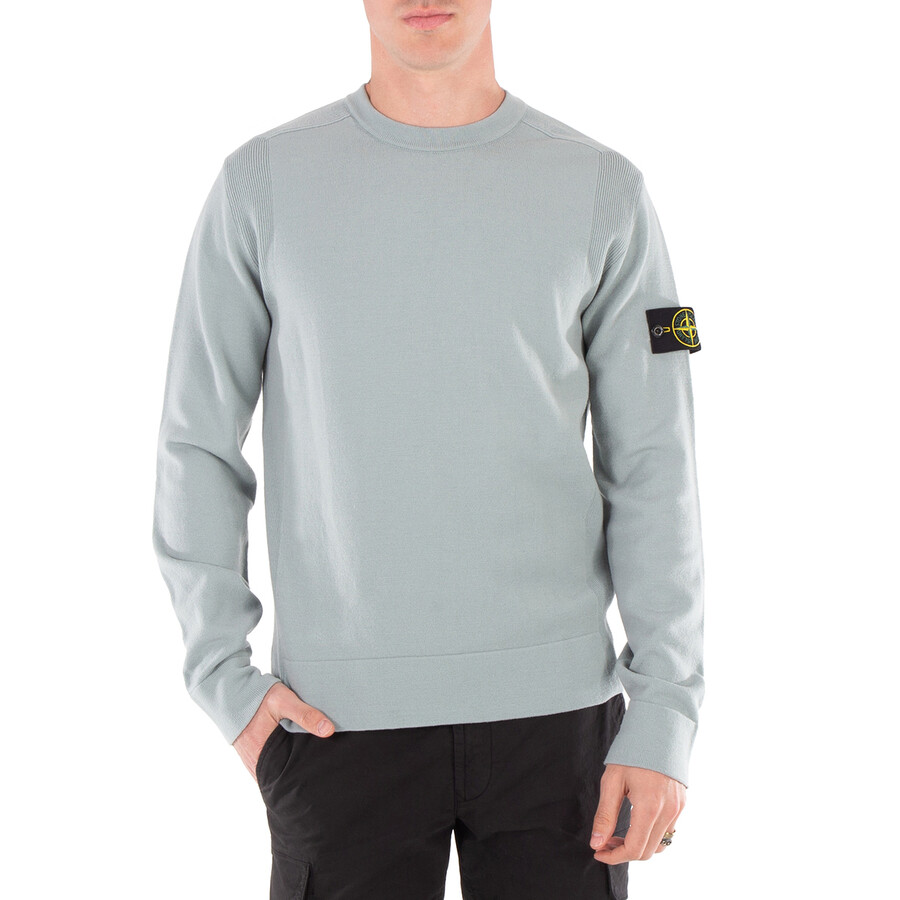 Stone Island Men's Grey Green Stretch RWS Wool Sweater, Size Small