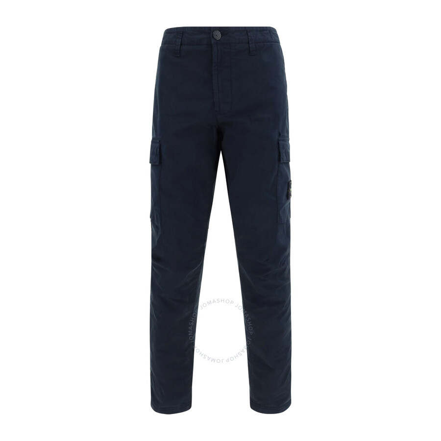 Stone Island Cargo Cotton Trousers Multiple Pockets In Blue