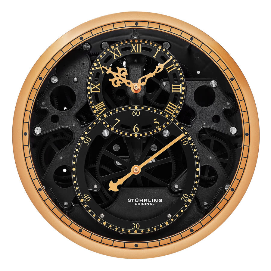 Shop Stuhrling Original Aviator Quartz Black Dial Men's Clock M15464 In Black / Brown / Gold Tone / Rose / Rose Gold Tone