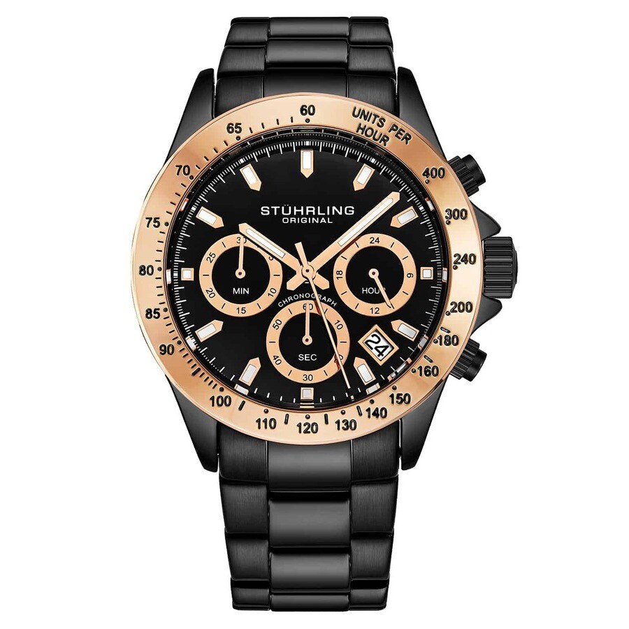 Stuhrling Original Monaco Black Dial Men's Watch M15806 In Black / Gold Tone / Rose / Rose Gold Tone