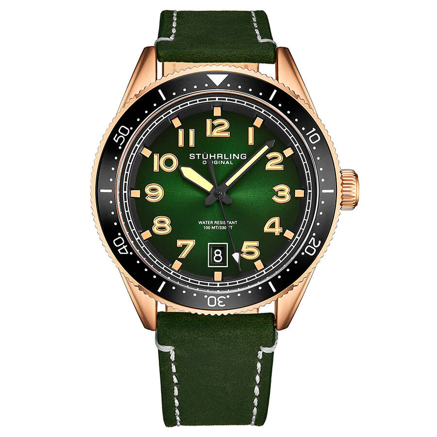 Stuhrling Original Monaco Quartz Green Dial Men's Watch M13665 In Black / Gold Tone / Green / Rose / Rose Gold Tone