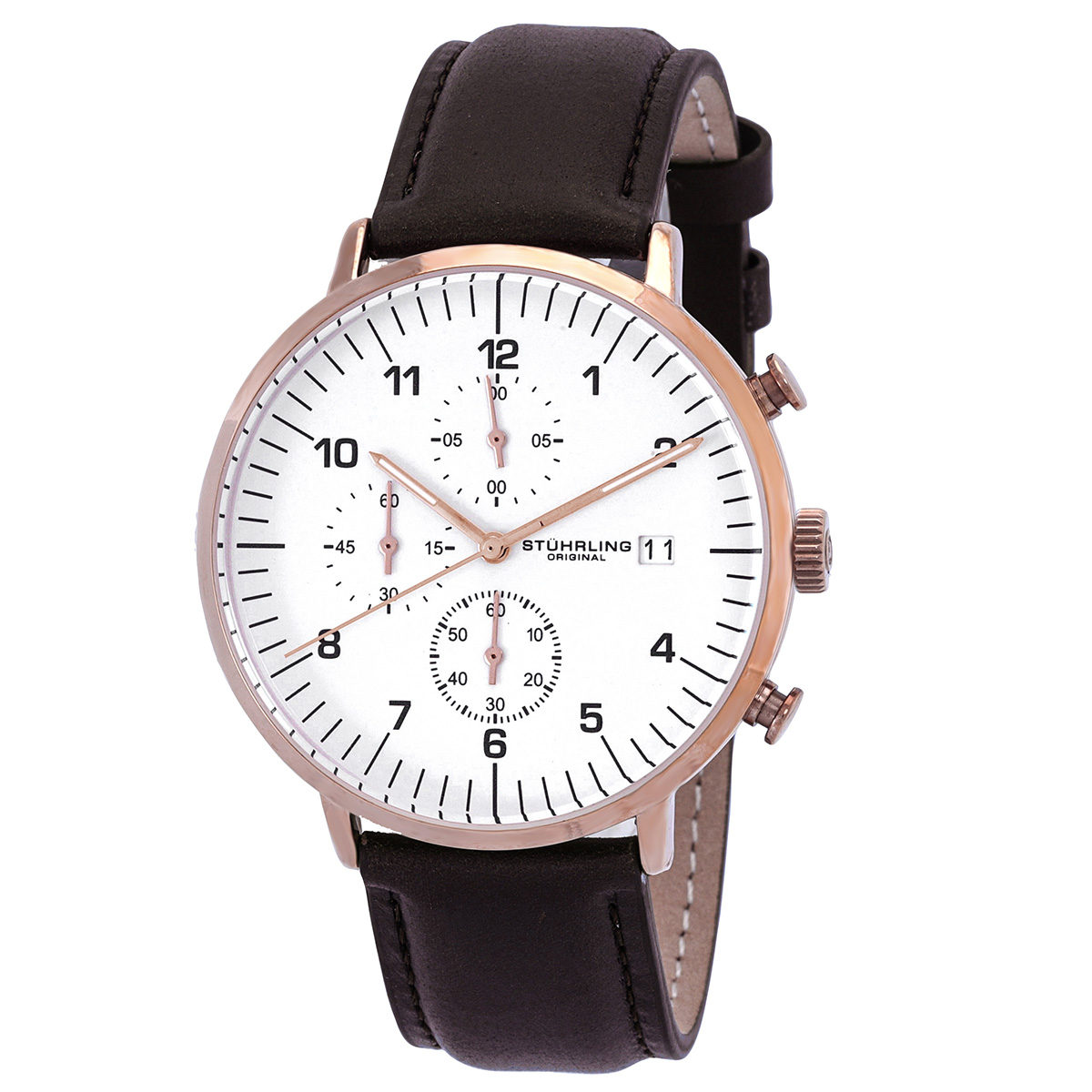 Stuhrling Original Monaco White Dial Brown Leather Men's Watch M15645