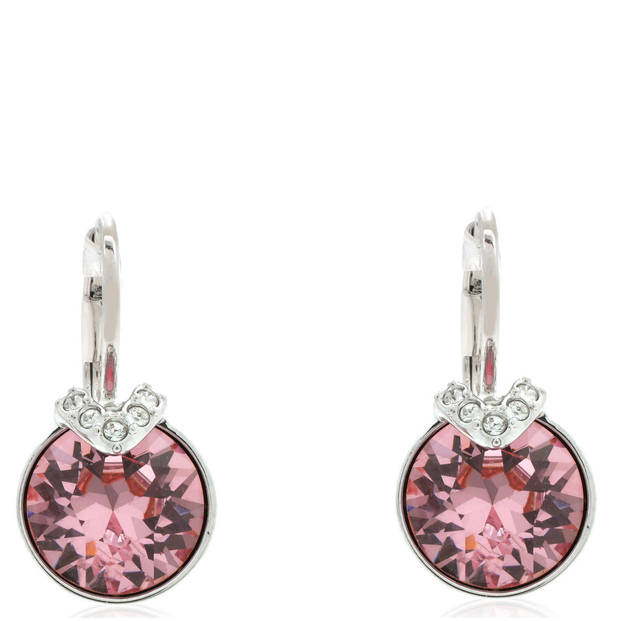 Swarovski Bella Rhodium Plated V Drop Earrings In Pink