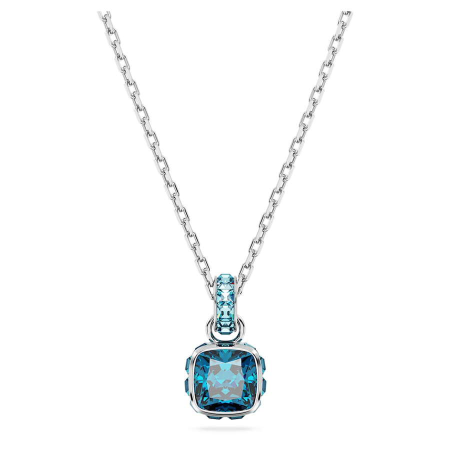 Swarovski Square Cut Birthstone Crystal Pendant Necklace In Blue