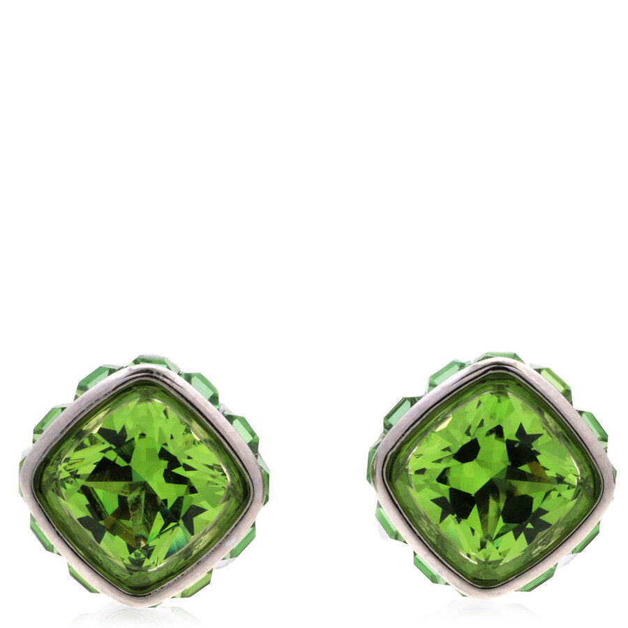 Swarovski Birthstone Pierced Earrings Studs Aug Rhodium Shiny Green In Silver Tone
