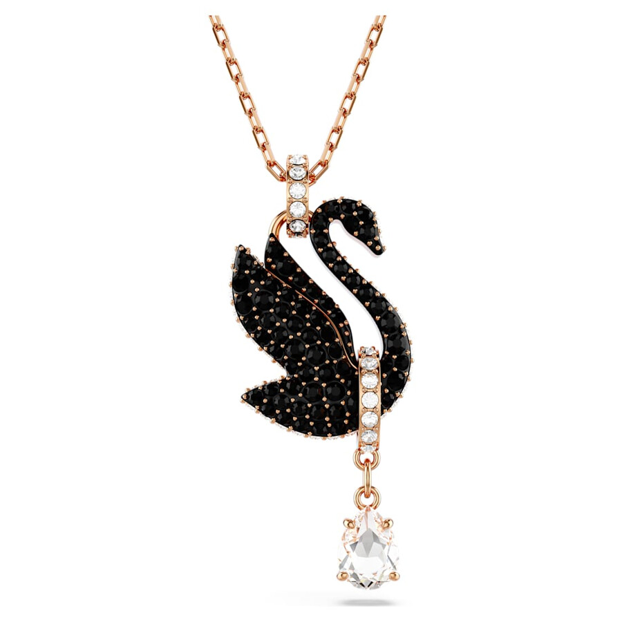 Swarovski Swan Pendant Black Rose Gold-tone Plated In Black