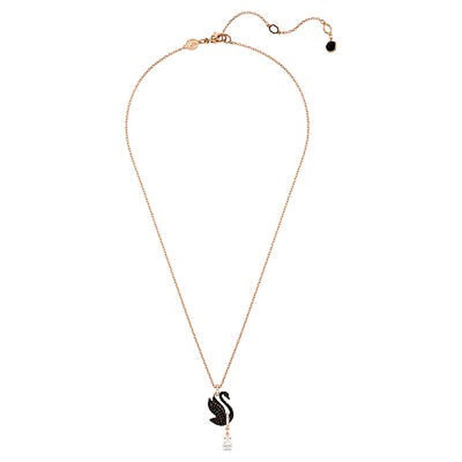 Swarovski Swan Pendant Black Rose Gold-tone Plated In Black