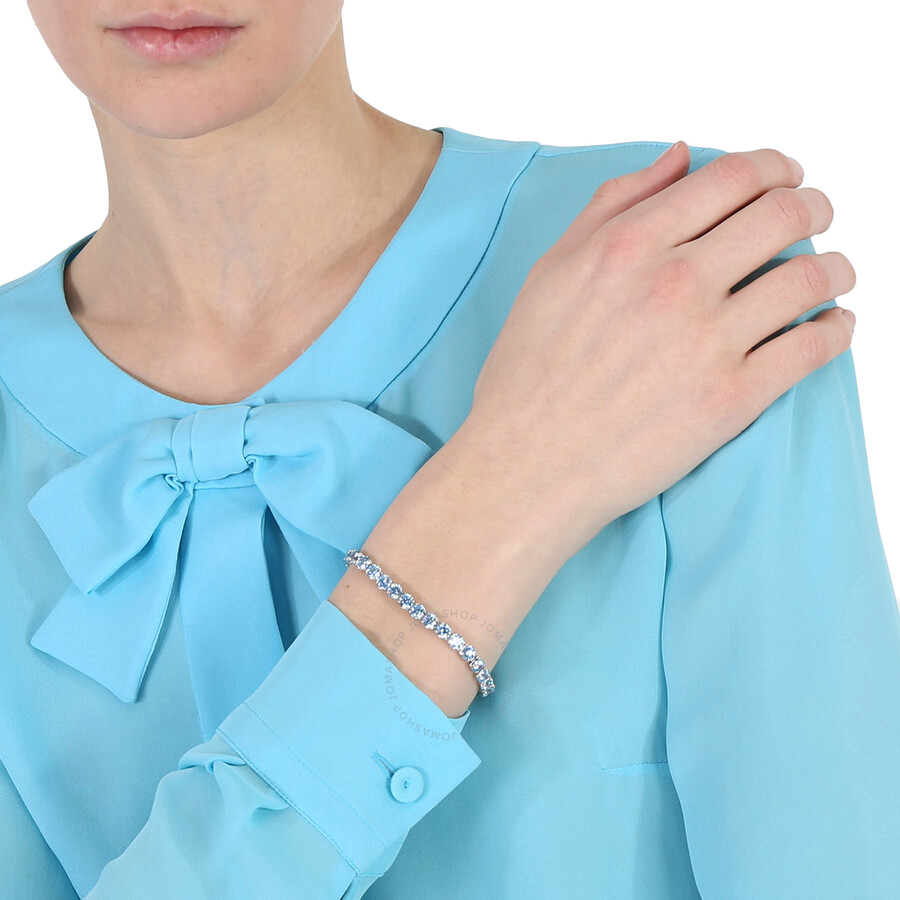 Swarovski Blue Rhodium Plated Round Cut Matrix Tennis Bracelet In Blue
