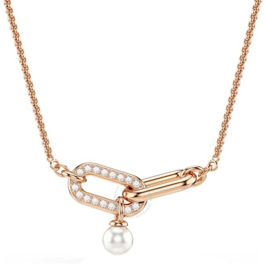 Swarovski Constella Crystal Pearl Round Cut Pendant Necklace In White