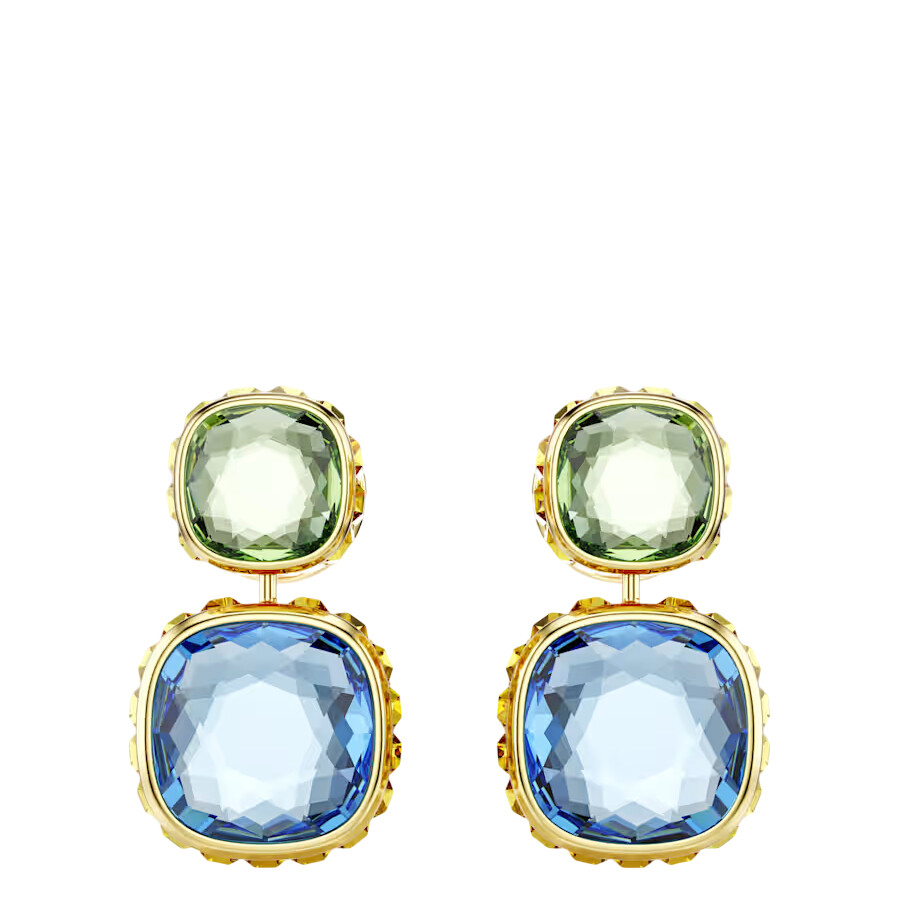 Swarovski Chroma Gold-tone Plated Cushion Cut Drop Earrings