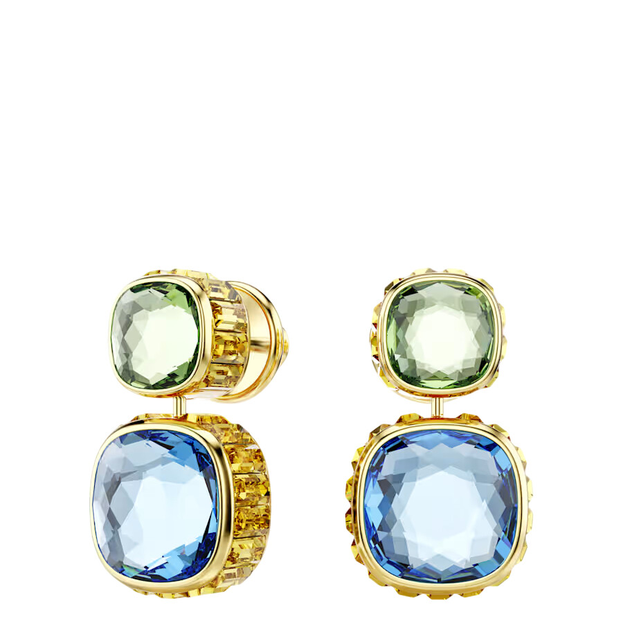 Swarovski Chroma Gold-tone Plated Cushion Cut Drop Earrings