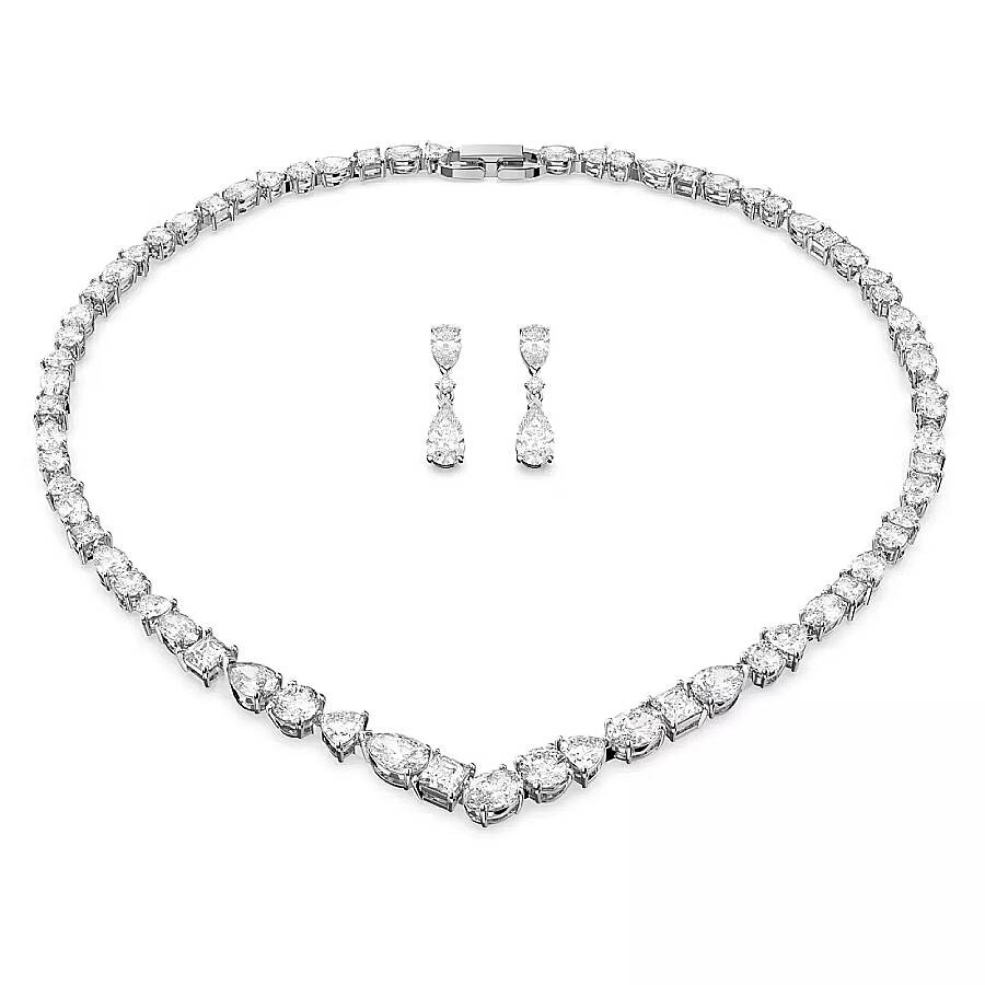 Swarovski Silver-tone 2-pc. Set Mesmera Crystal Drop Earrings & Necklace, 15" + 2" Extender In White