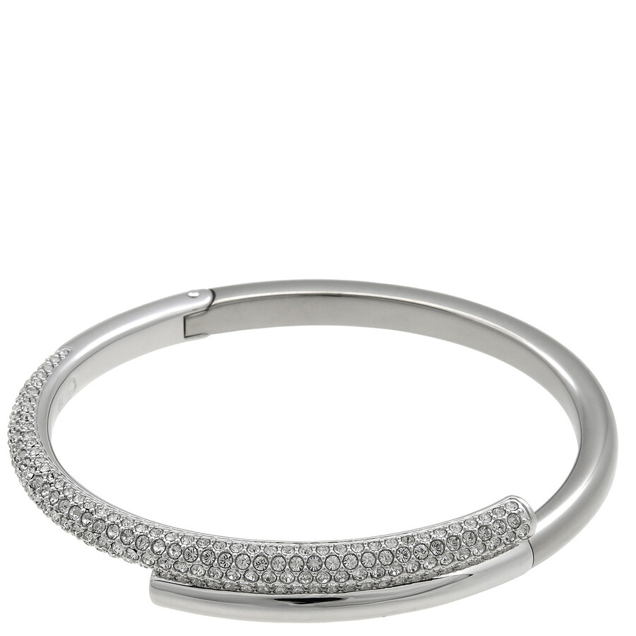 Swarovski Dextera Crystal Pave Crossover Bangle Bracelet In Silver Tone