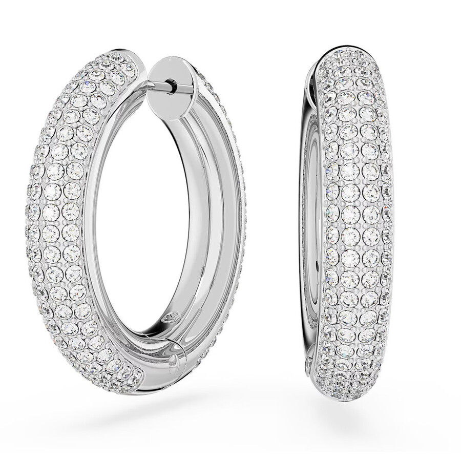 Swarovski Dextera Pierced Earrings Hoop Rhodium Shiny Clear In Silver Tone