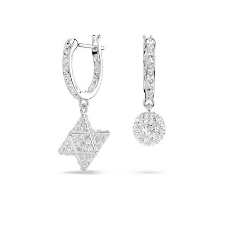 Swarovski Dextera Pierced Earrings Mini Hoop Star & Sphere Rhodium Shiny Crystal In White
