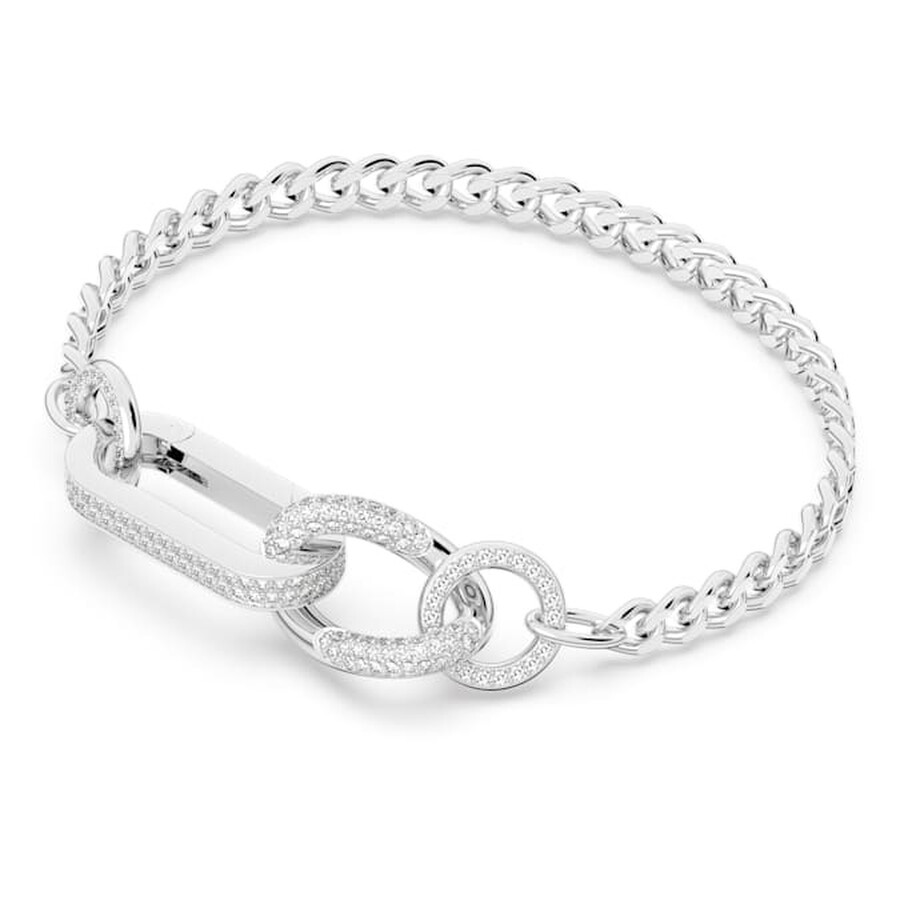 Swarovski Ladies Dextera Rhodium Plated Plated Mixed Links Pave Bracelet In White