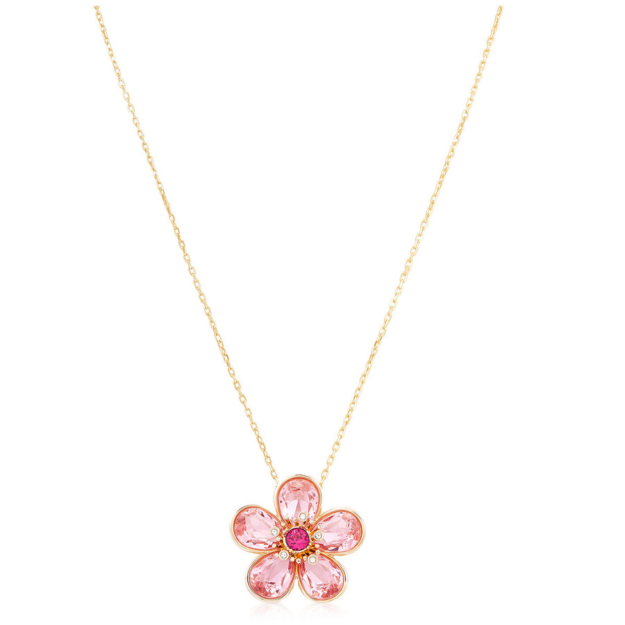 Swarovski Florere Pendant Gold Shiny Pink In Silver Tone