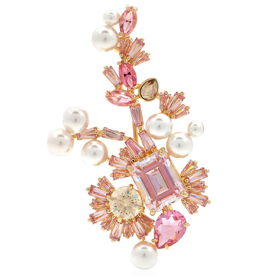 Swarovski Gema Brooch Gold Shiny Pink In Silver Tone