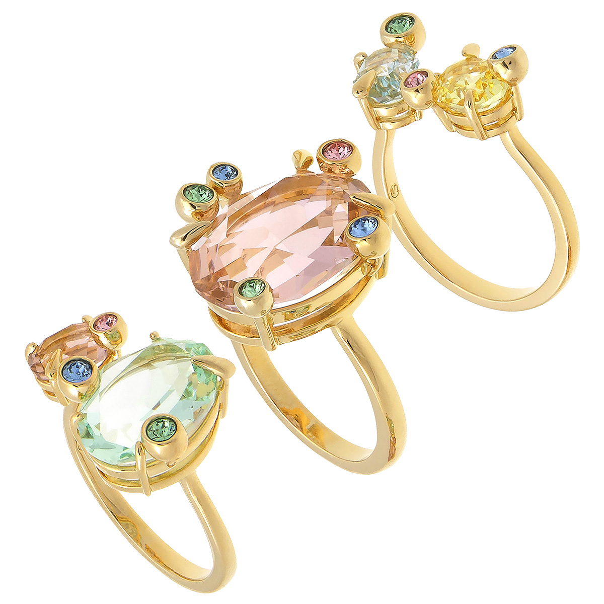 Swarovski Gema Multicolored Ring Set (3), Size 60 (US 8.75