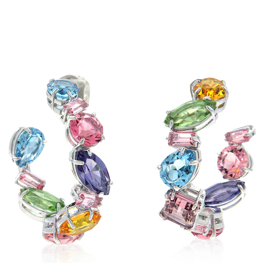 Swarovski Gema Pierced Earrings Mini Hoop Rhodium Shiny Multi In Silver Tone