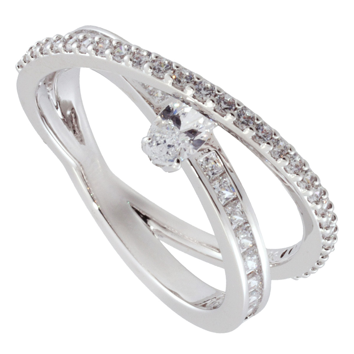 Swarovski Hyperbola Band Ring 2 Row Rhodium Shiny White, Size 52