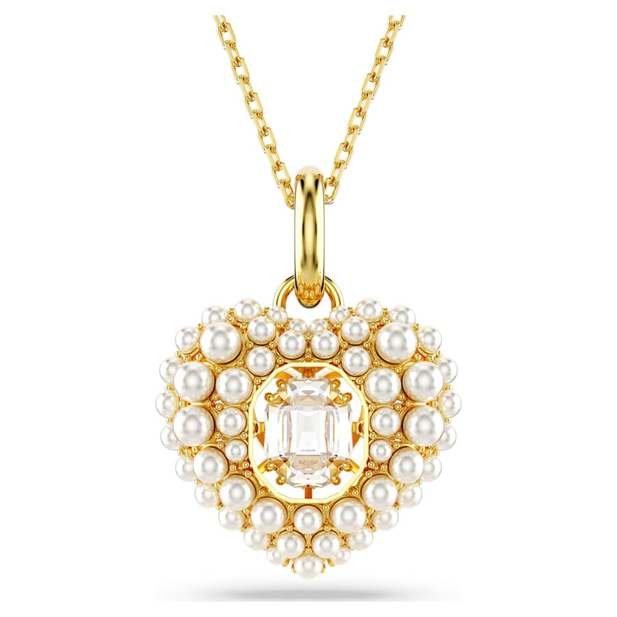 Swarovski Hyperbola Pendant Heart Gold Shiny Crystal White Pearl In White
