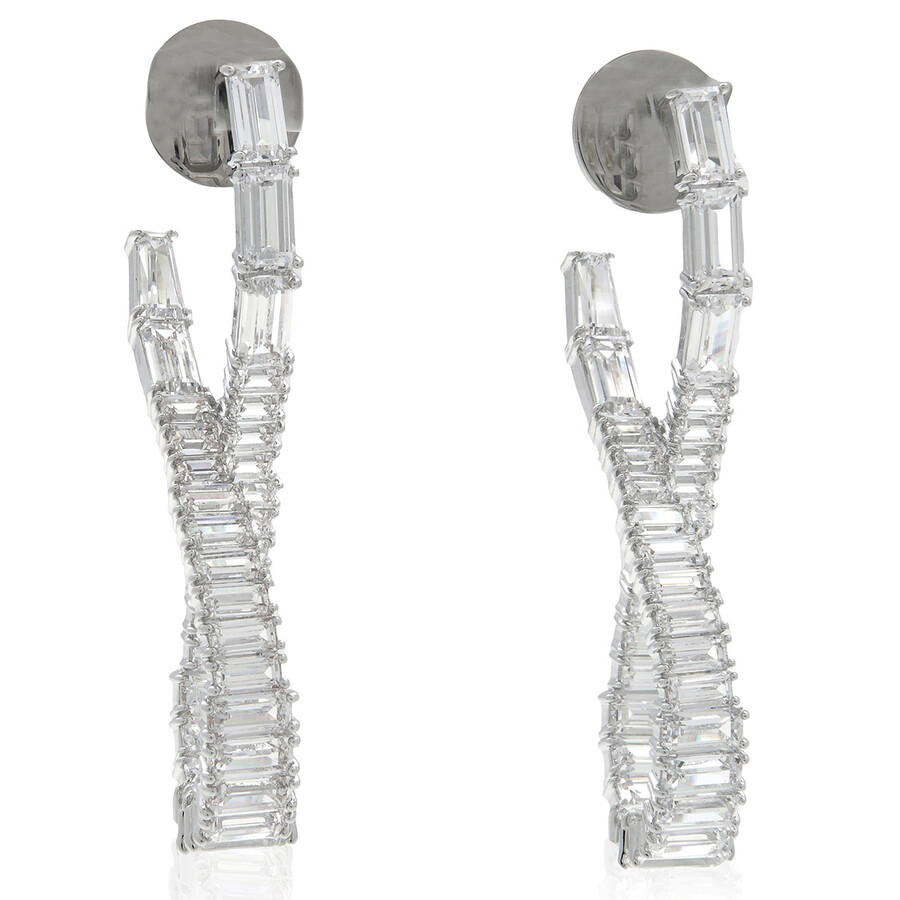 Swarovski Hyperbola Pierced Earrings Hoop L Twist Rhodium Shiny White In White