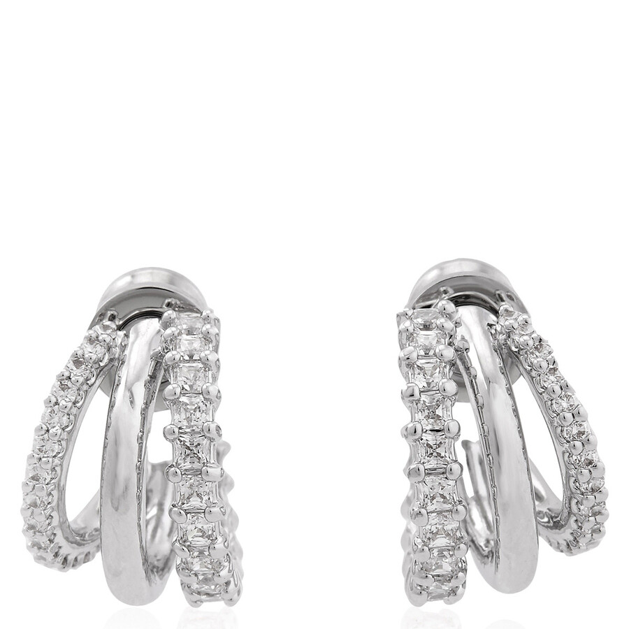 Swarovski Hyperbola Rhodium Plated Hoop Earrings In Silver