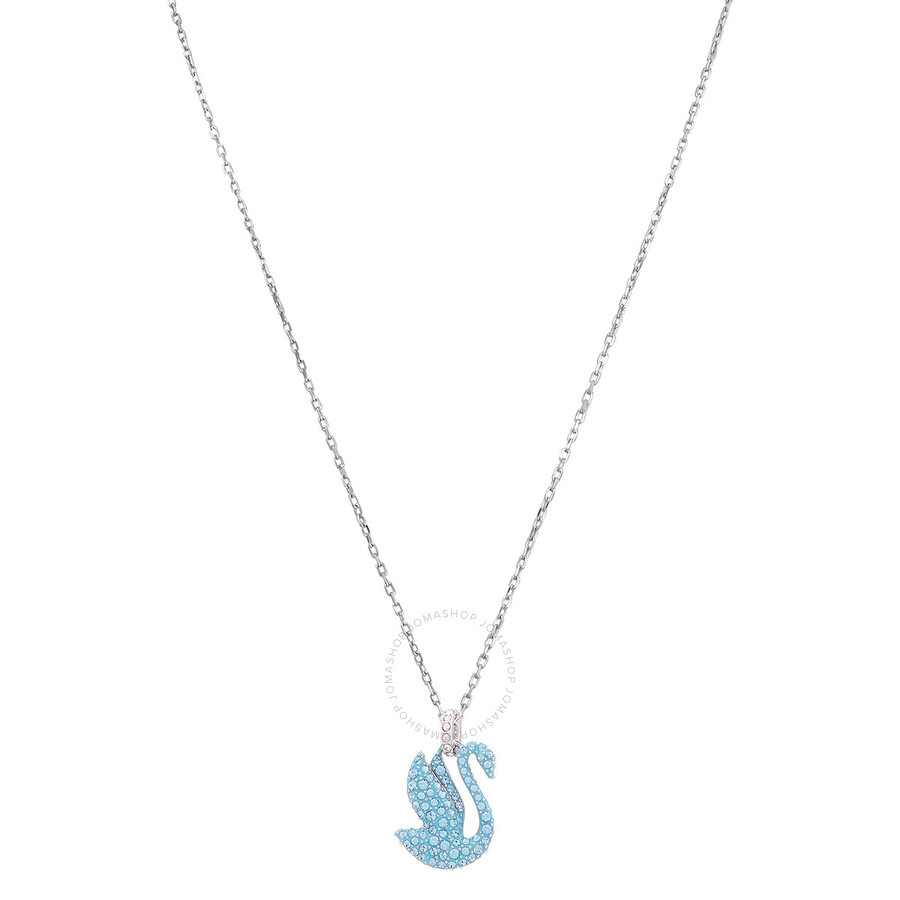 Swarovski Iconic Swan Pendant Blue Rhodium Shiny Recreated Ice Blue