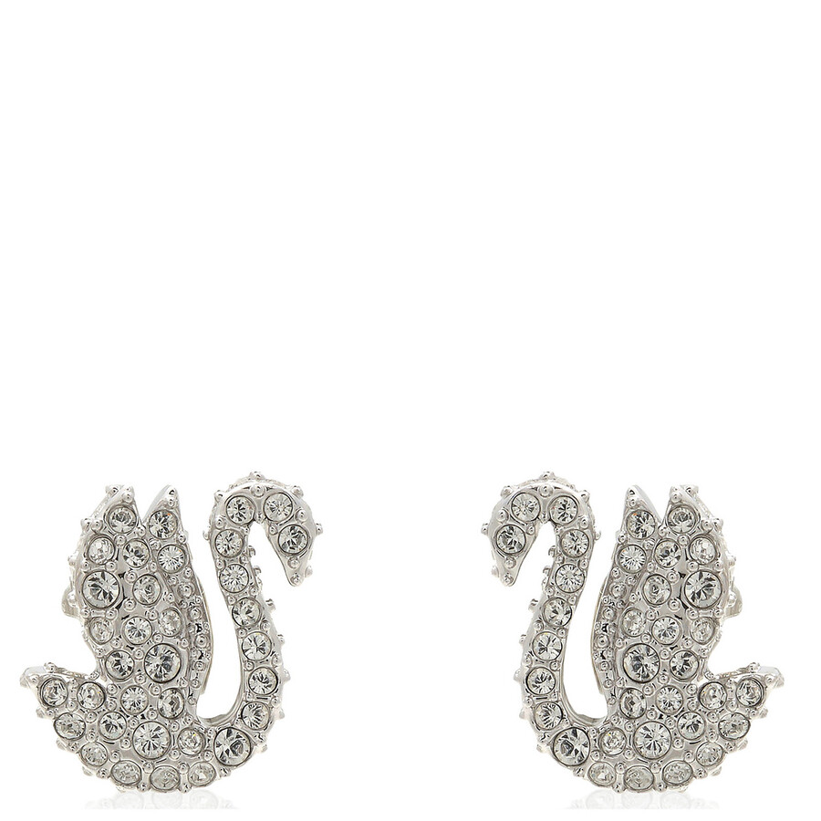 Swarovski Iconic Swan Pierced Earrings Xxs Rhodium Shiny Crystal In White