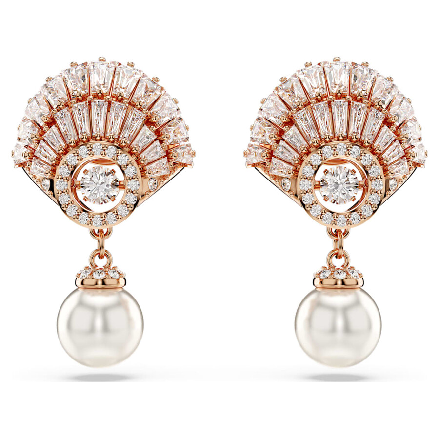 Swarovski Idyllia E Pierced Earrings Drop Pearl Sd Rose Gold Shiny White In Silver Tone