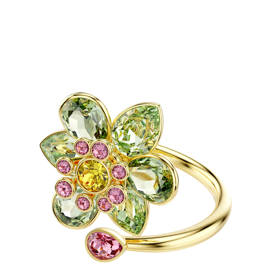 Swarovski Idyllia Flower Motif Crystal Open Ring In Green