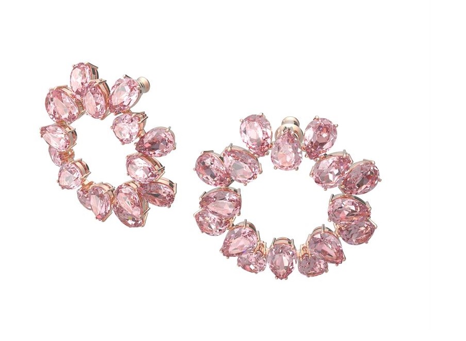Swarovski Ladies Millenia Pink Rose Gold-Tone Plated Pear Cut Hoop ...