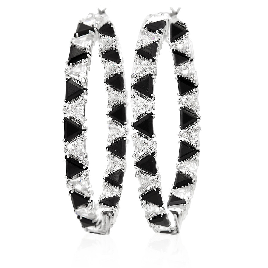 【Swarovski】Ortyx 5616911 Swarovski Ladies Triangle Cut Black Ortyx Hoop Earrings