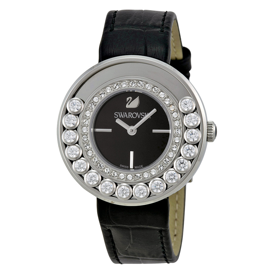 Swarovski Lovely Crystals Black Dial Calfskin Leather Strap Quartz 