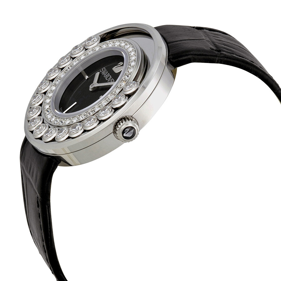 Swarovski Lovely Crystals Black Dial Calfskin Leather Strap Quartz