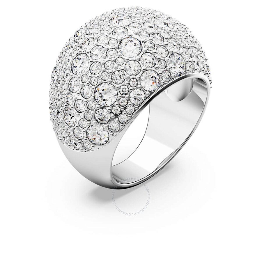 Swarovski Luna Cocktail Ring Full Rhodium Shiny Clear In Silver Tone