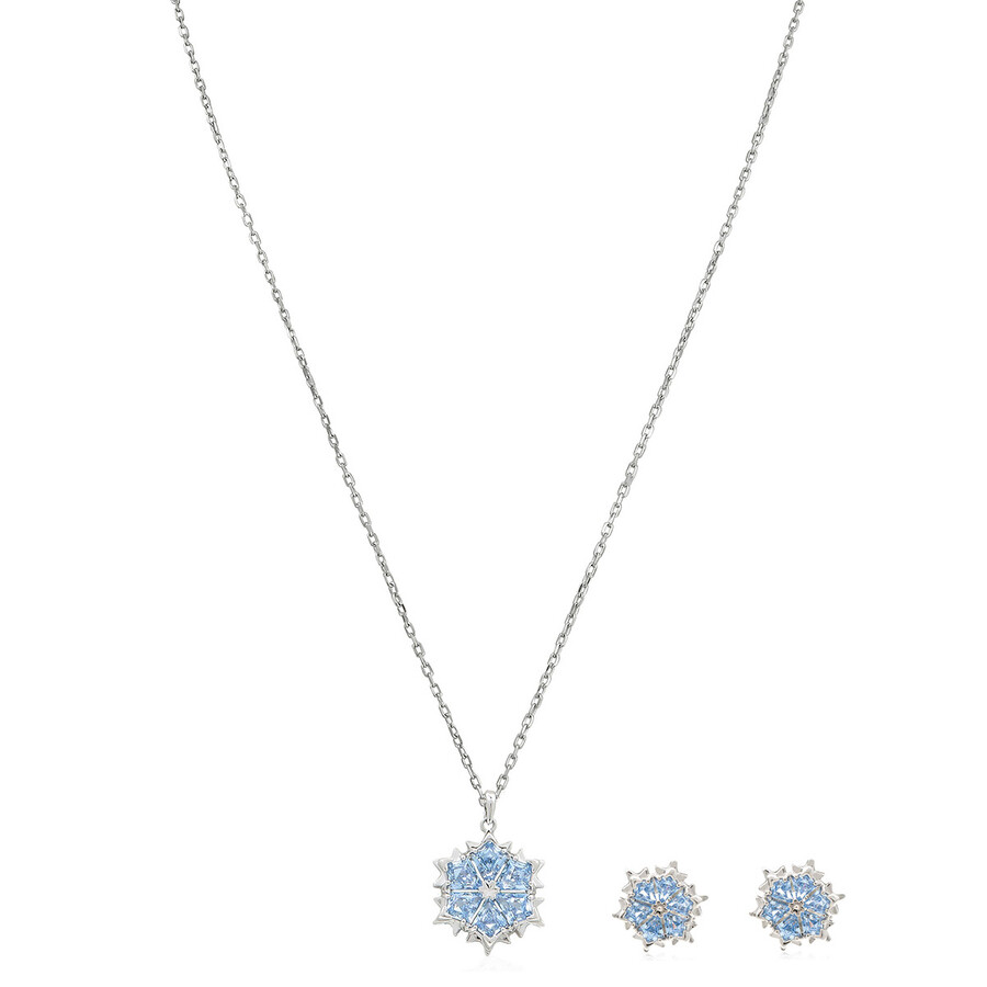 Swarovski Magic Snowflake Rhodium Plated Earring And Necklace Set In Blue
