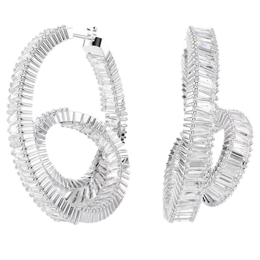 Swarovski Matrix Rhodium Plated Hoop Earrings In White