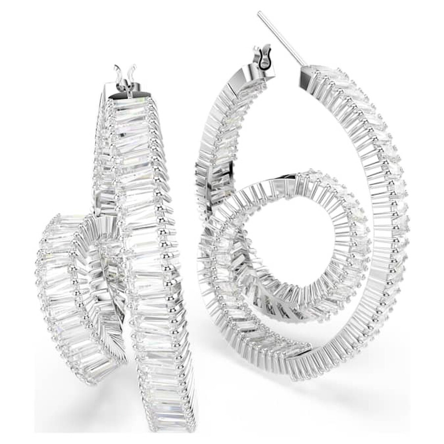 Swarovski Matrix Rhodium Plated Hoop Earrings In White