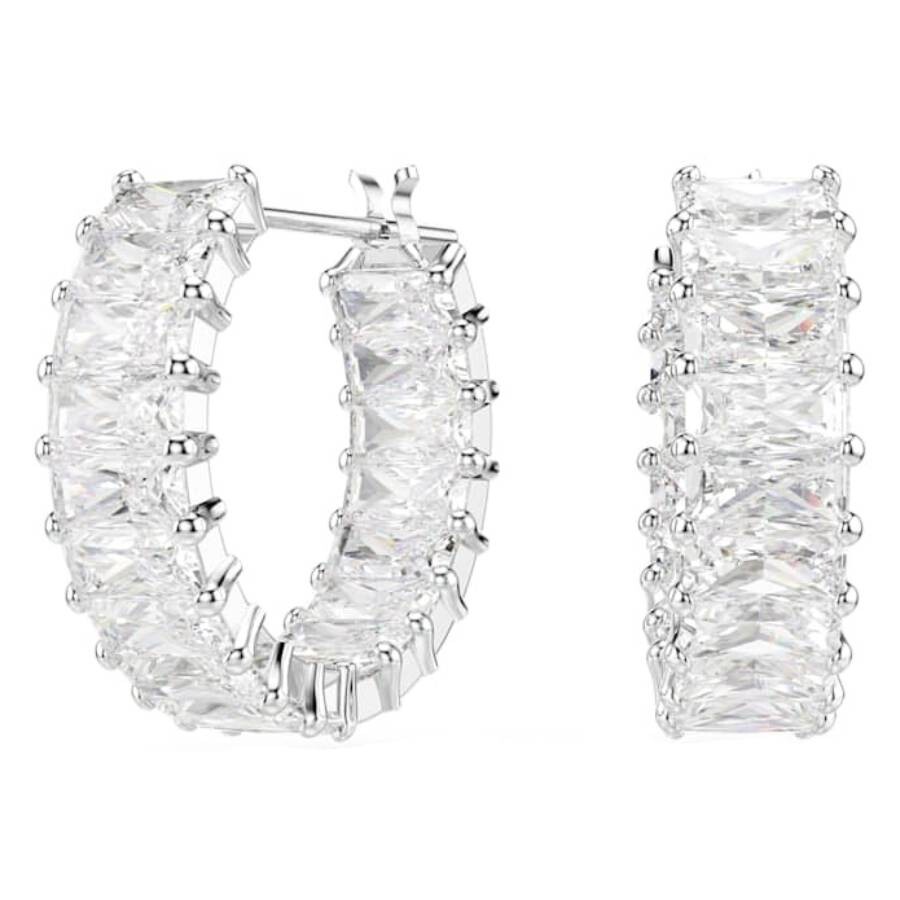 Swarovski Matrix Baguette Cut Hoop Earrings In White