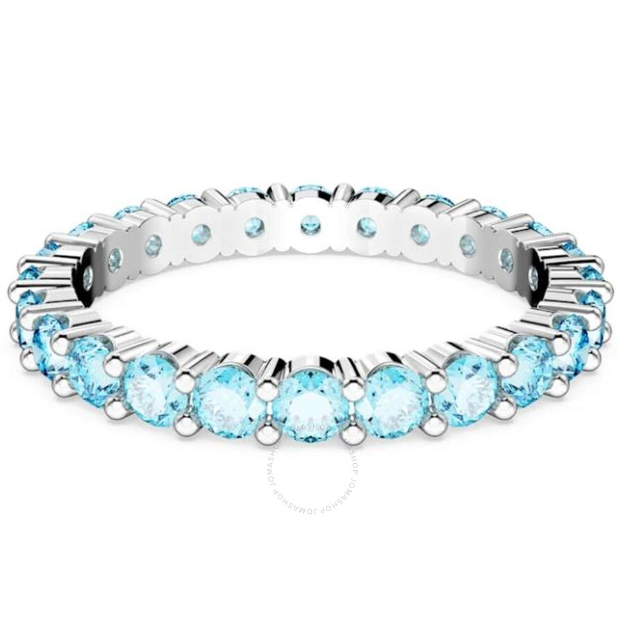 Swarovski Rhodium Plated Round Cut Matrix Ring In Blue