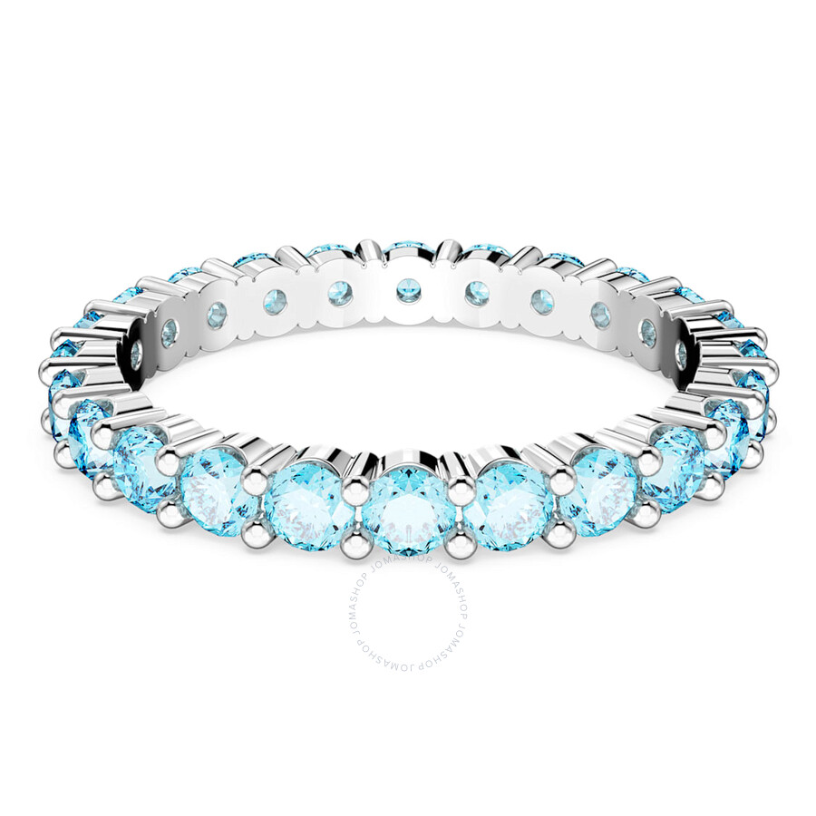 Swarovski Rhodium Plated Round Cut Matrix Ring In Blue